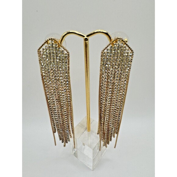Lese Majeste Cascade Earrings Crystal Gold Tone 4" Long Post Back - Picture 1 of 6